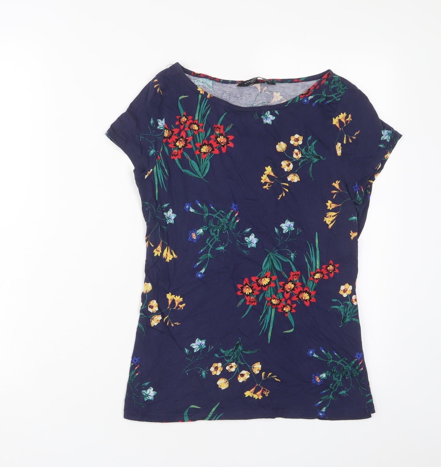 Dorothy Perkins Womens Blue Floral Cotton Basic T-Shirt Size 12 Boat Neck