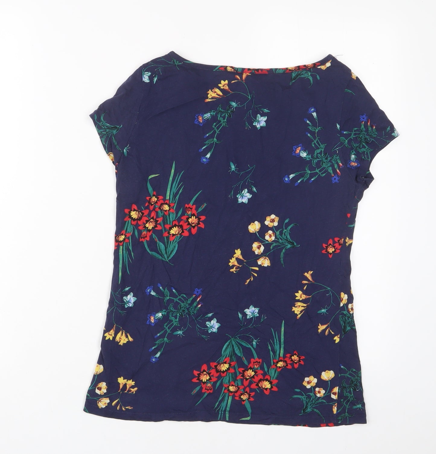 Dorothy Perkins Womens Blue Floral Cotton Basic T-Shirt Size 12 Boat Neck