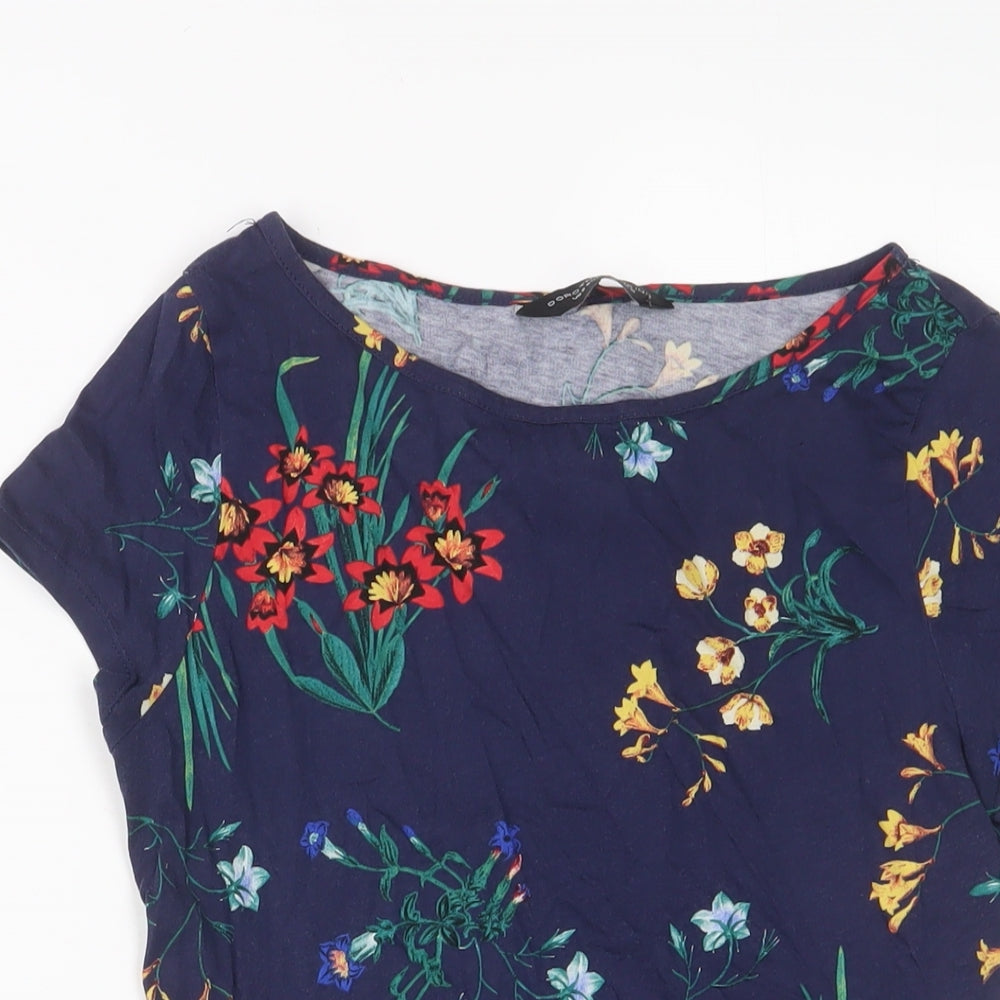 Dorothy Perkins Womens Blue Floral Cotton Basic T-Shirt Size 12 Boat Neck