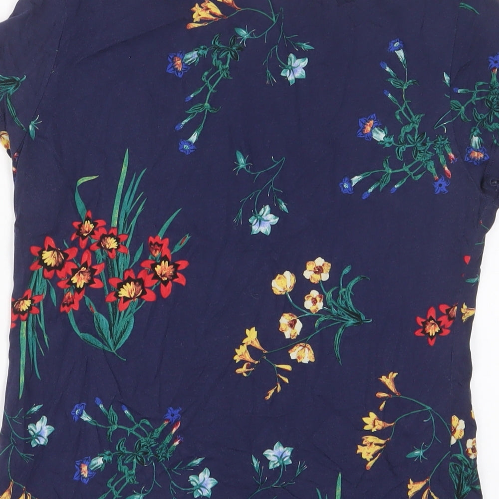 Dorothy Perkins Womens Blue Floral Cotton Basic T-Shirt Size 12 Boat Neck