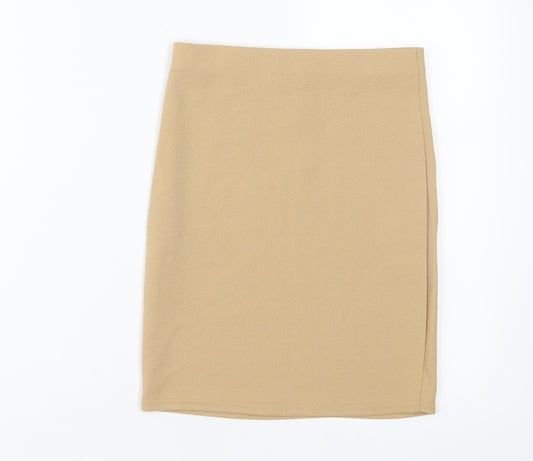 PRETTYLITTLETHING Womens Beige Polyester Bandage Skirt Size 4