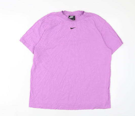 Nike Womens Purple Cotton Basic T-Shirt Size S Crew Neck - Embroidered, Logo