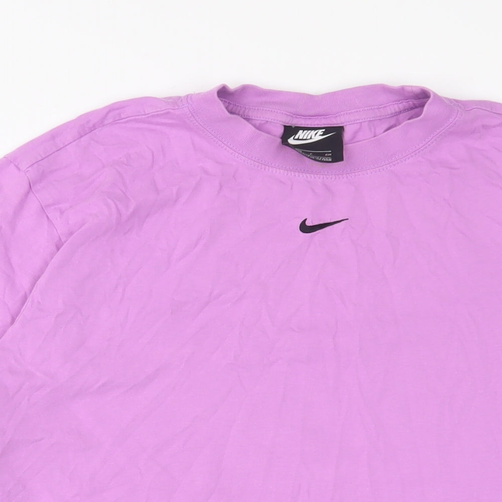 Nike Womens Purple Cotton Basic T-Shirt Size S Crew Neck - Embroidered, Logo