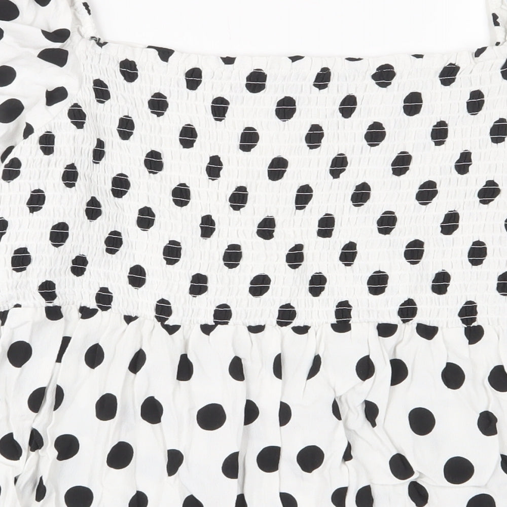 Marks and Spencer Womens White Polka Dot Viscose Basic Blouse Size 20 Square Neck