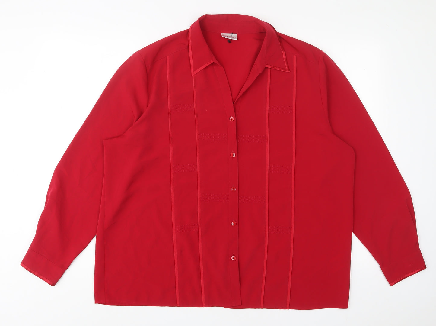 Alexon Womens Red Polyester Basic Button-Up Size 20 Collared - Embroidered