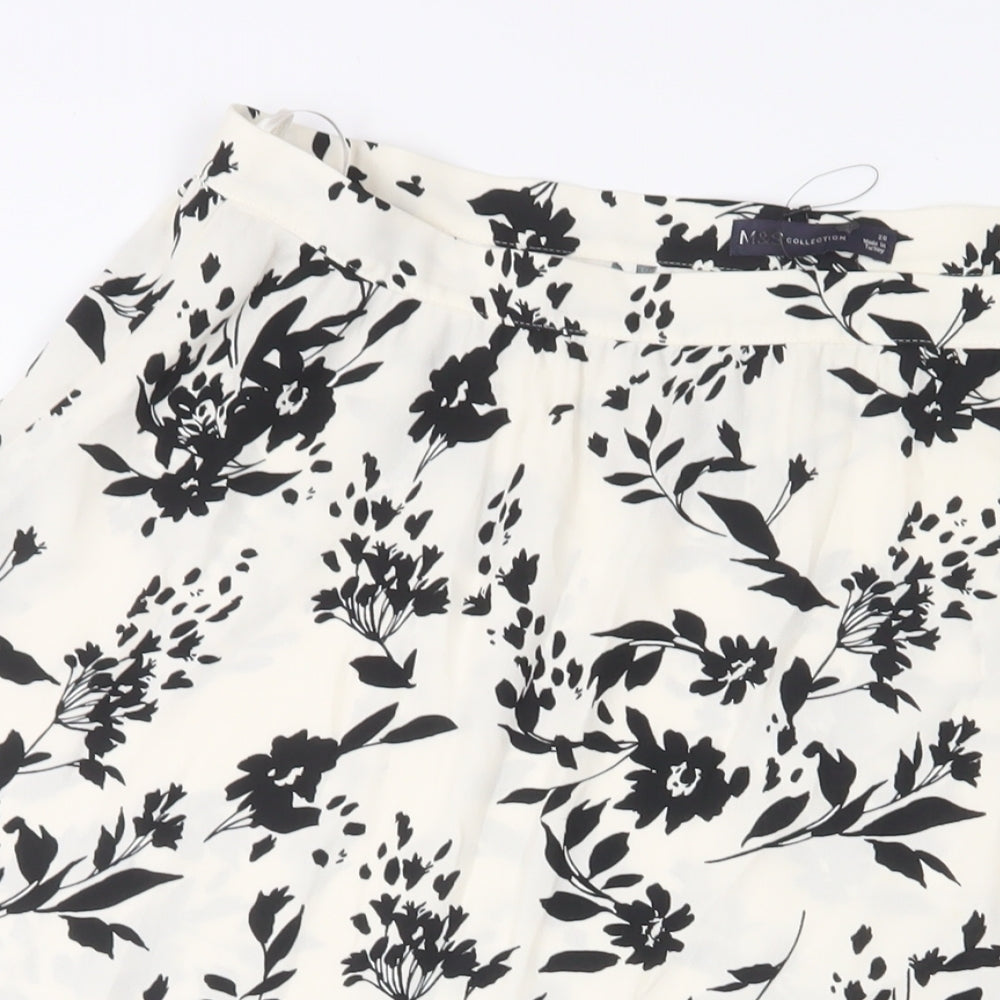 Marks and Spencer Womens White Floral Viscose A-Line Skirt Size 20 Zip