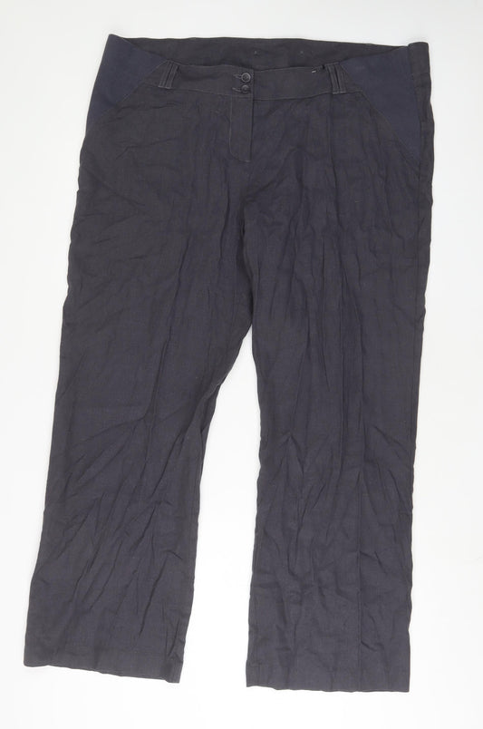 Marks and Spencer Womens Grey Cotton Trousers Size 18 L32 in Regular Zip