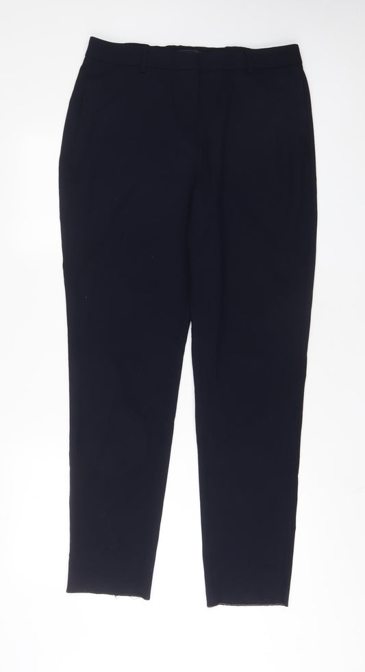 Marks and Spencer Womens Blue Polyester Trousers Size 14 L31 in Regular Hook & Eye