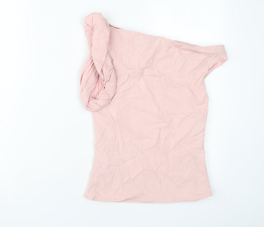 Zara Womens Pink Linen Basic T-Shirt Size S Off the Shoulder