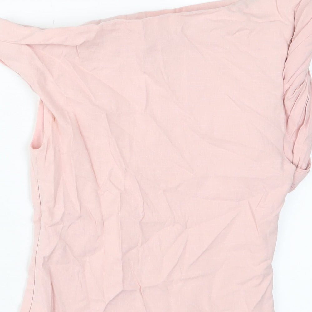 Zara Womens Pink Linen Basic T-Shirt Size S Off the Shoulder