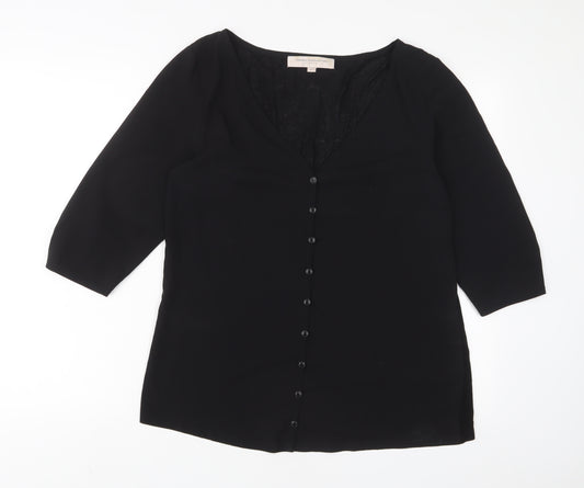 French Connection Womens Black Polyester Basic Button-Up Size L V-Neck