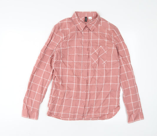 H&M Womens Pink Plaid Cotton Basic Button-Up Size 6 Collared