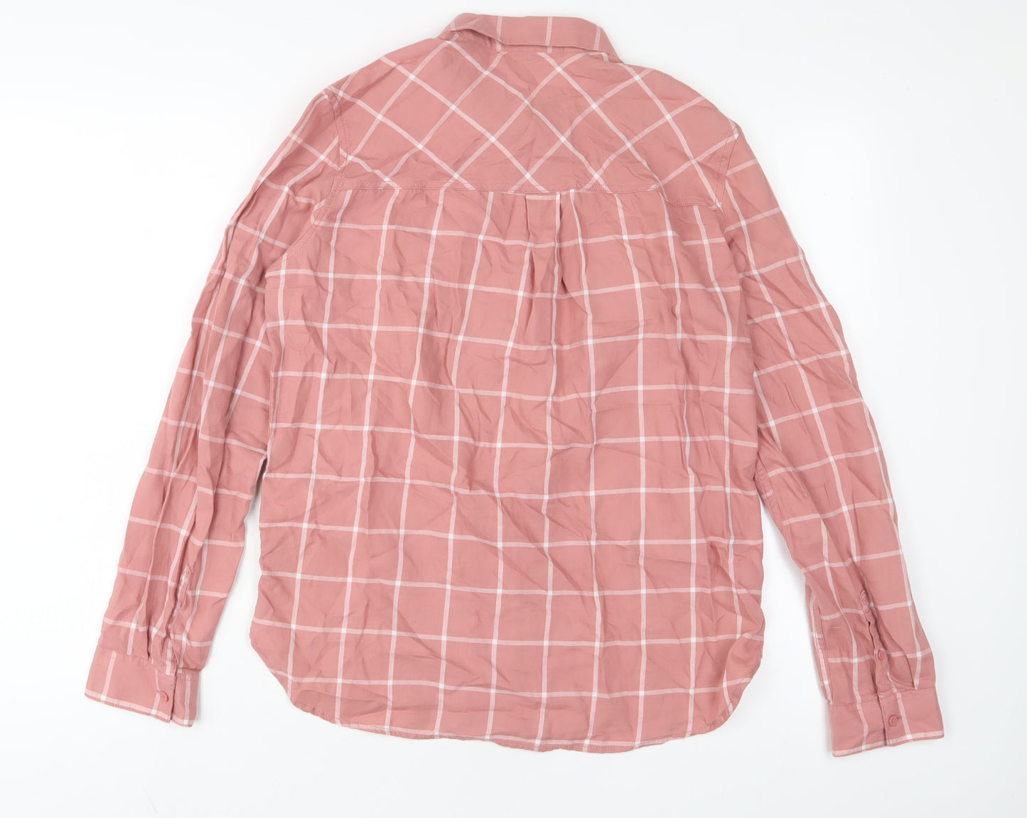 H&M Womens Pink Plaid Cotton Basic Button-Up Size 6 Collared