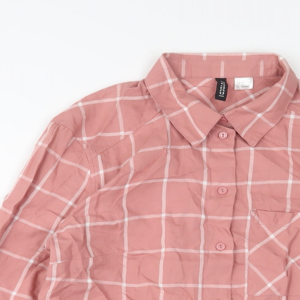 H&M Womens Pink Plaid Cotton Basic Button-Up Size 6 Collared