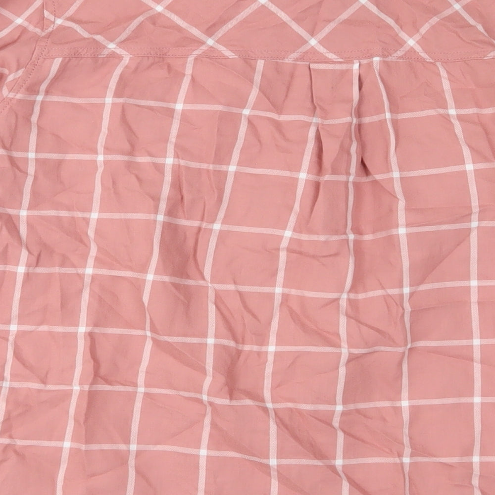 H&M Womens Pink Plaid Cotton Basic Button-Up Size 6 Collared