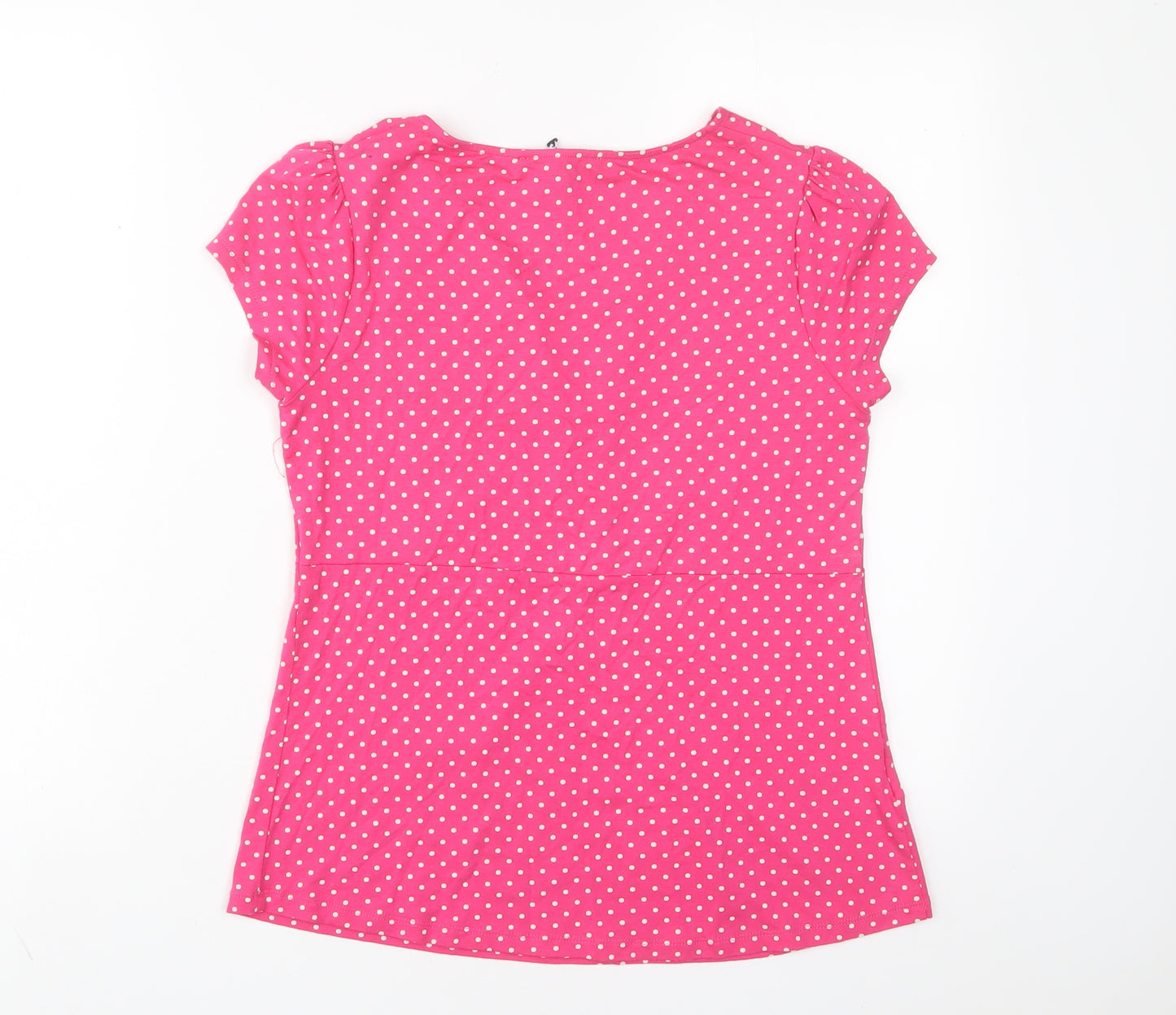 Laura Ashley Womens Pink Polka Dot Viscose Basic T-Shirt Size 12 V-Neck