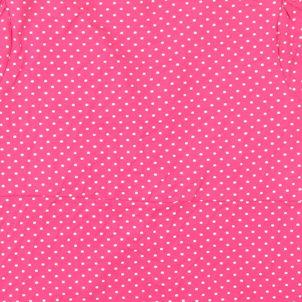 Laura Ashley Womens Pink Polka Dot Viscose Basic T-Shirt Size 12 V-Neck