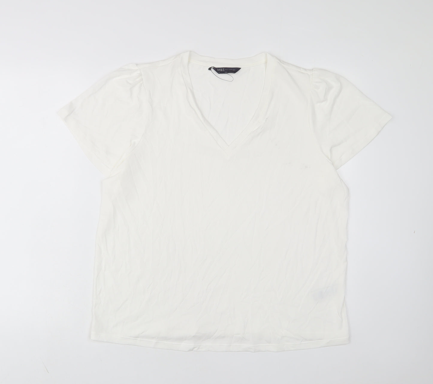 Marks and Spencer Womens White Polyester Basic T-Shirt Size 18 V-Neck