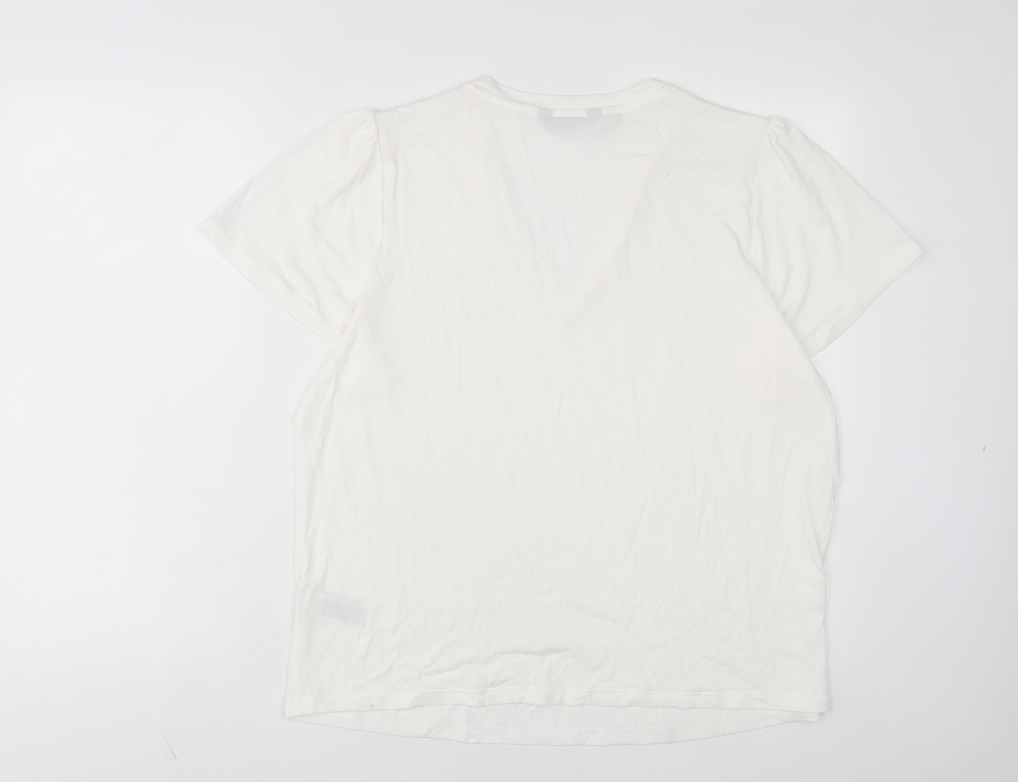 Marks and Spencer Womens White Polyester Basic T-Shirt Size 18 V-Neck