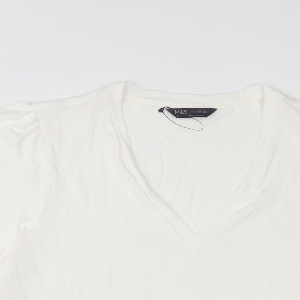 Marks and Spencer Womens White Polyester Basic T-Shirt Size 18 V-Neck