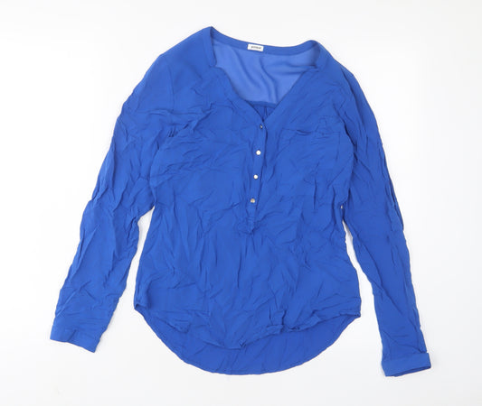 Pimkie Womens Blue Polyester Basic Button-Up Size S Crew Neck