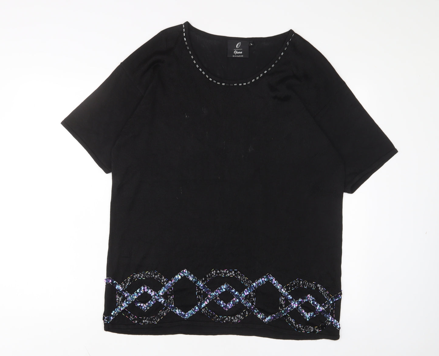 Richards Womens Black Scoop Neck Viscose Pullover Jumper Size L - Sequins, Beaded