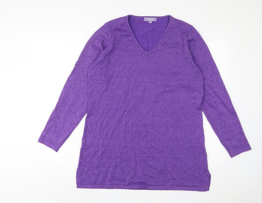 Michele Hope Womens Purple V-Neck Viscose Pullover Jumper Size 14 - 14/16