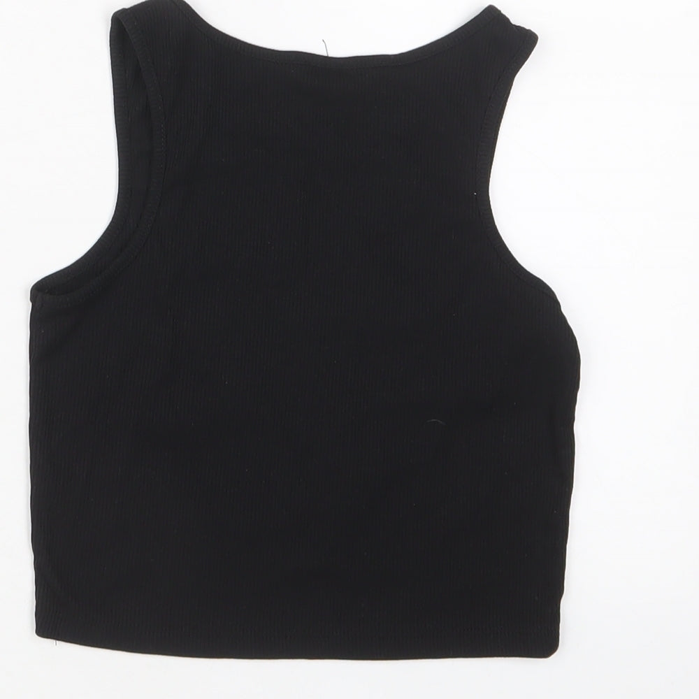 ROMWE Womens Black Polyester Cropped Tank Size S Crew Neck