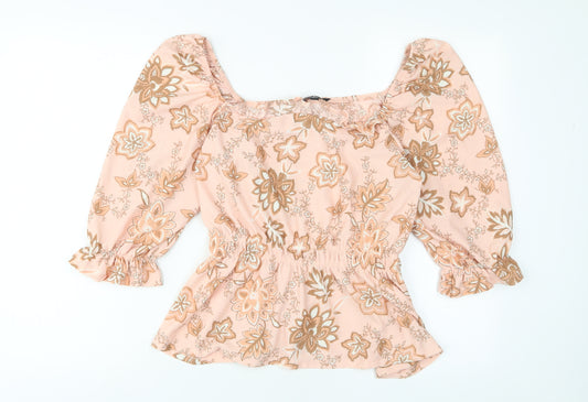 Dorothy Perkins Womens Pink Floral Polyester Basic Blouse Size 14 Square Neck - Frill