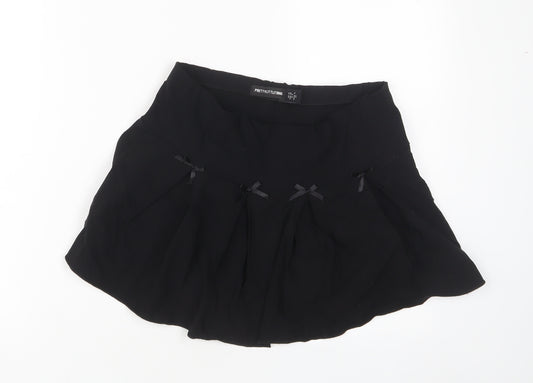 PRETTYLITTLETHING Womens Black Viscose A-Line Skirt Size 10 Zip - Bows