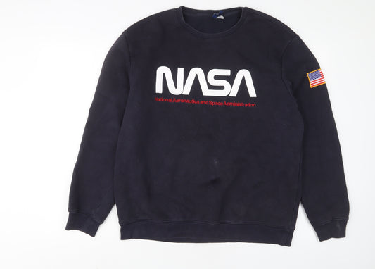 NASA Mens Blue Cotton Pullover Sweatshirt Size L