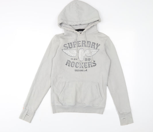 Superdry Womens Grey Cotton Pullover Hoodie Size S Pullover