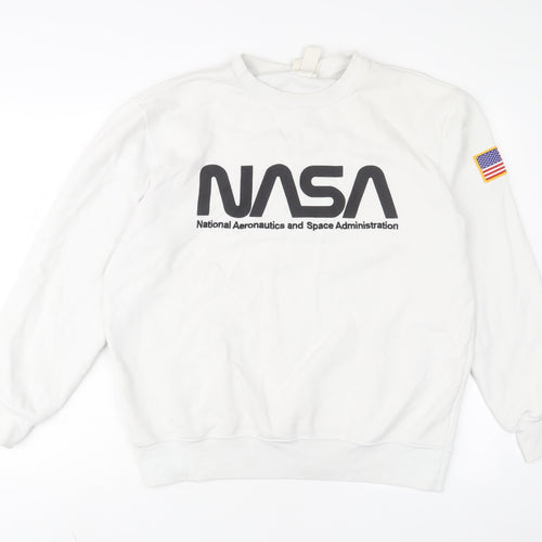 H&M Womens White Cotton Pullover Sweatshirt Size M Pullover - nasa