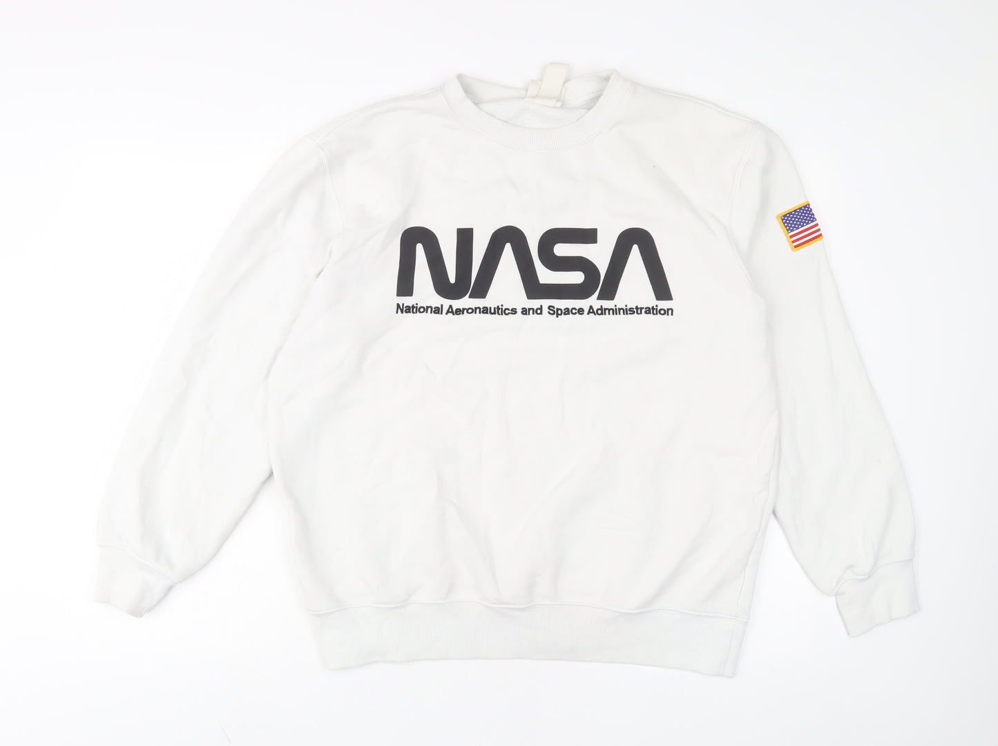 H&M Womens White Cotton Pullover Sweatshirt Size M Pullover - nasa