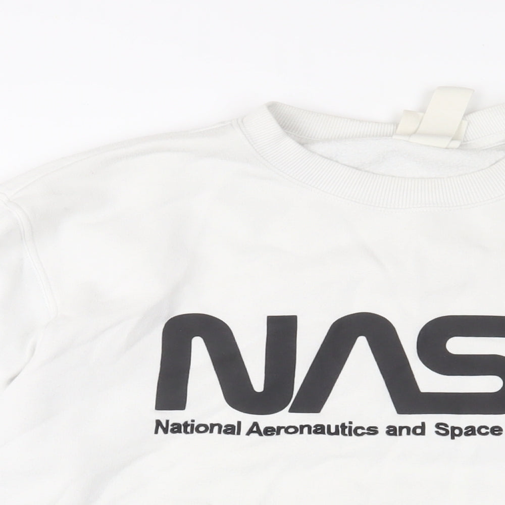 H&M Womens White Cotton Pullover Sweatshirt Size M Pullover - nasa