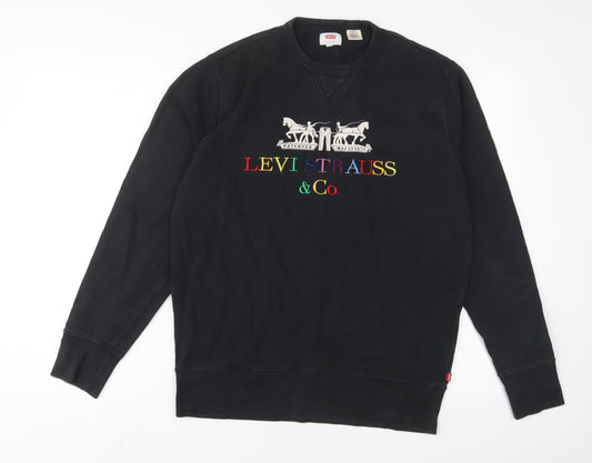 Levi's Mens Black Cotton Pullover Sweatshirt Size S - Logo, Embroidered