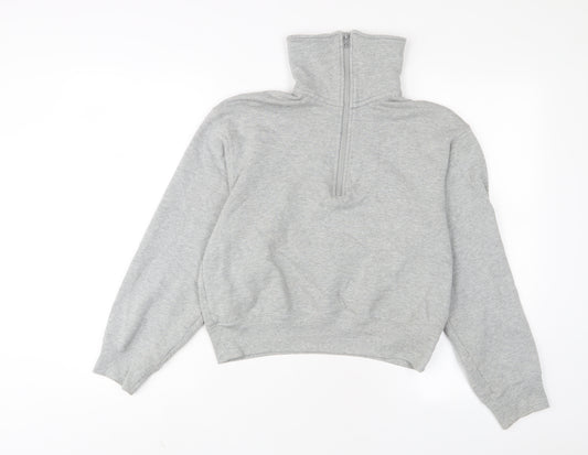 Uniqlo Womens Grey Cotton Pullover Sweatshirt Size M Zip