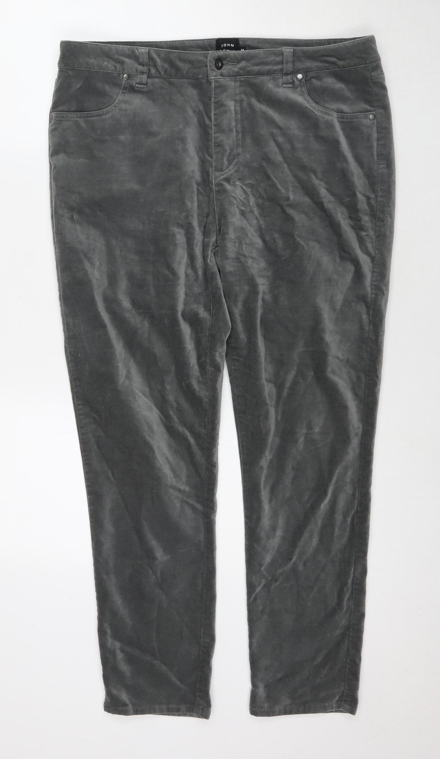 John Lewis Womens Grey Cotton Trousers Size 14 L29 in Regular Zip