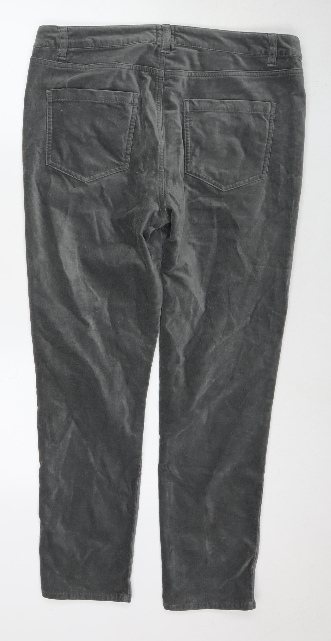 John Lewis Womens Grey Cotton Trousers Size 14 L29 in Regular Zip