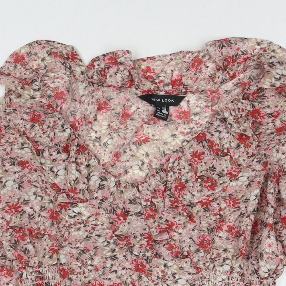 New Look Womens Red Floral Polyester Basic Blouse Size 10 Off the Shoulder