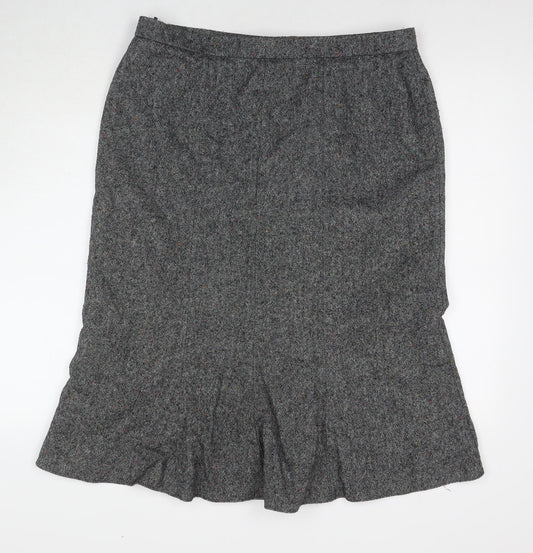 Finn Karelia Womens Grey Wool Trumpet Skirt Size 18 Zip