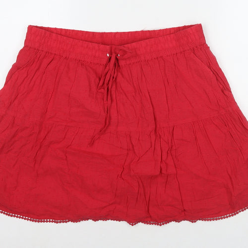 Marks and Spencer Womens Red Cotton A-Line Skirt Size 16 Drawstring