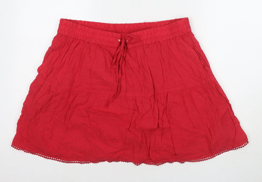 Marks and Spencer Womens Red Cotton A-Line Skirt Size 16 Drawstring