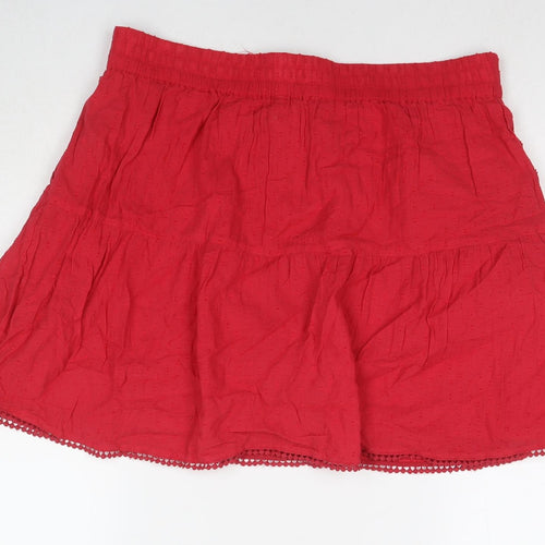 Marks and Spencer Womens Red Cotton A-Line Skirt Size 16 Drawstring