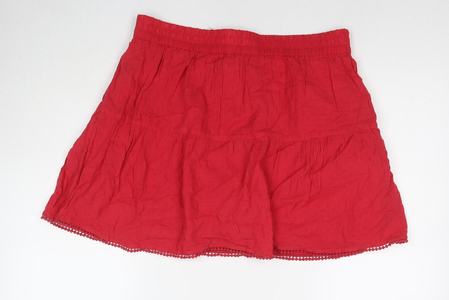 Marks and Spencer Womens Red Cotton A-Line Skirt Size 16 Drawstring