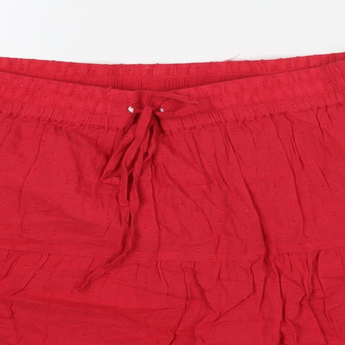 Marks and Spencer Womens Red Cotton A-Line Skirt Size 16 Drawstring