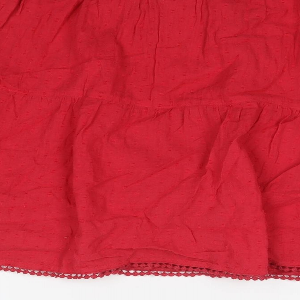 Marks and Spencer Womens Red Cotton A-Line Skirt Size 16 Drawstring