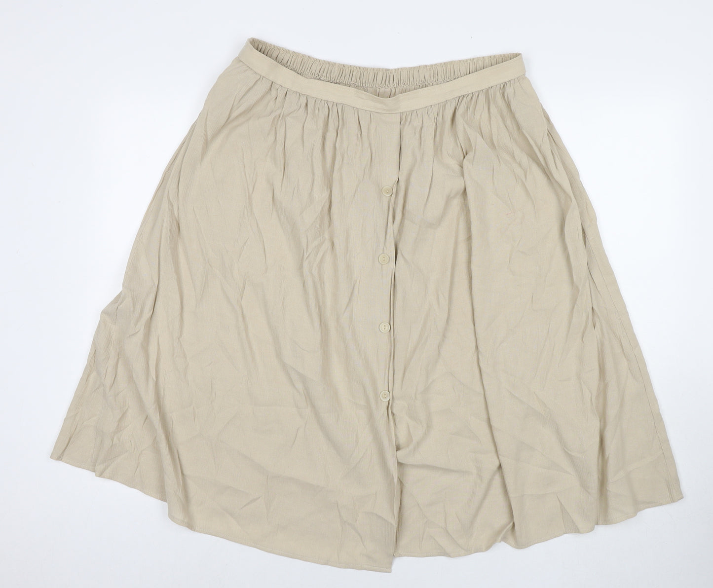 St Michael Womens Beige Viscose Flare Skirt Size 18 Button