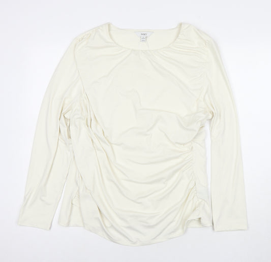 Marks and Spencer Womens Ivory Polyester Basic Blouse Size 20 Round Neck