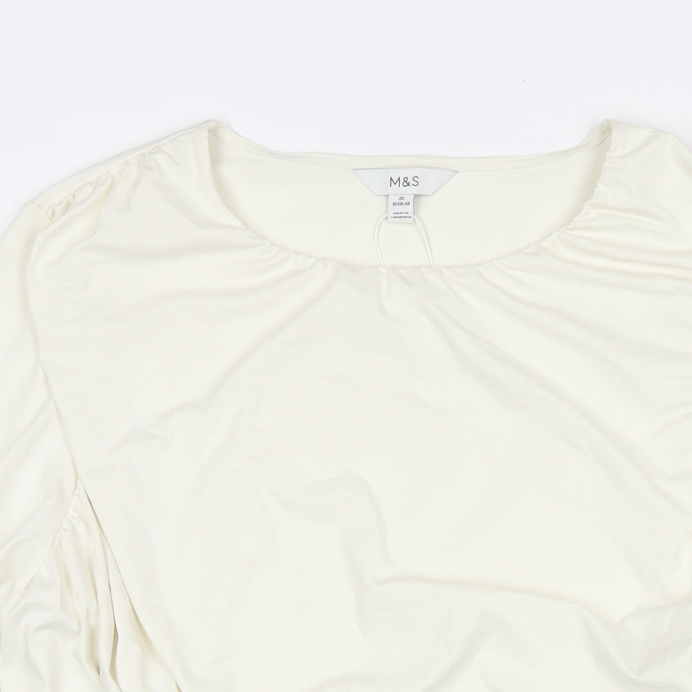 Marks and Spencer Womens Ivory Polyester Basic Blouse Size 20 Round Neck